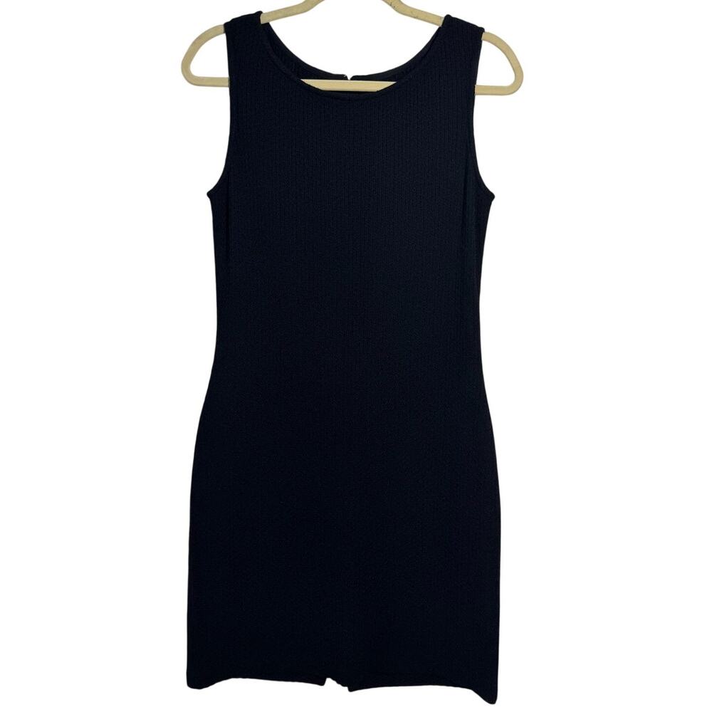 St. John Caviar Knit Black Sleeveles Sheath Dress Classic Minimalist LBD Women 6